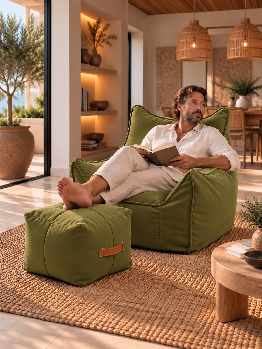 Fauteuil Pouf Salon Vert