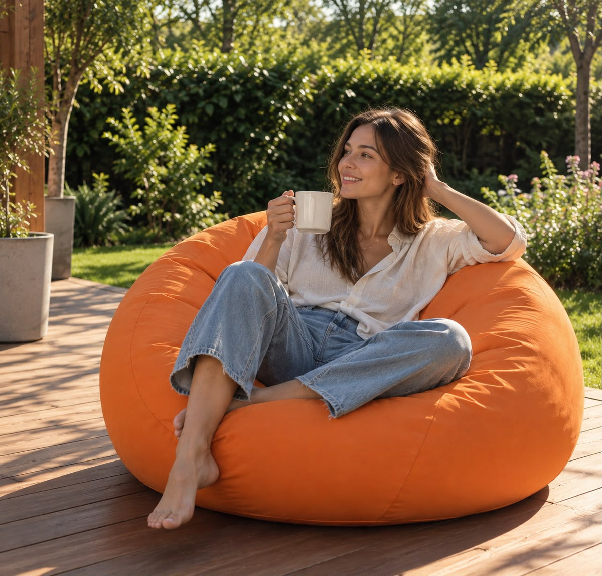 Pouf Gonflable Orange Extérieur