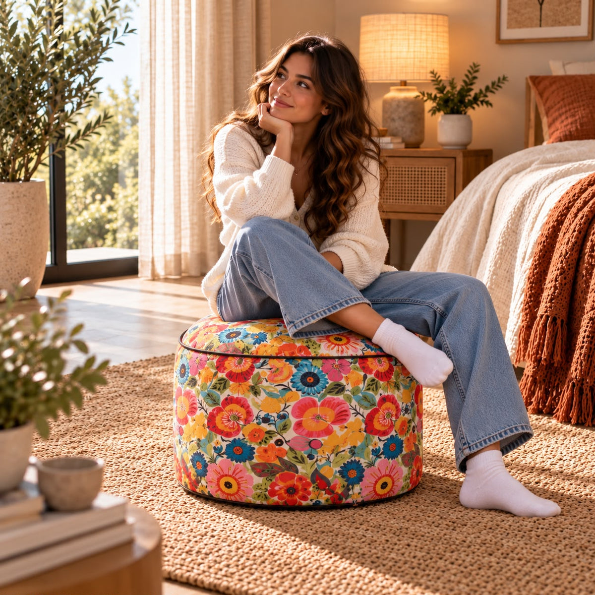 Pouf Rond Fleuri