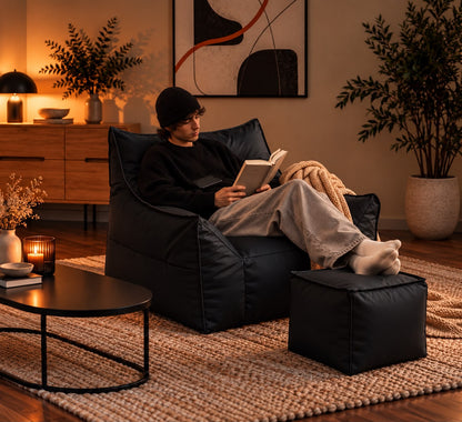 Pouf Salon Noir Fauteuil Cuir