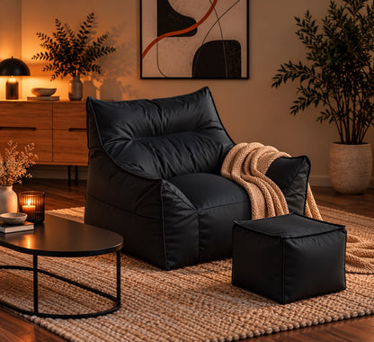 Pouf Salon Noir Fauteuil Cuir