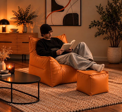 Fauteuil Pouf Design Orange Cuir