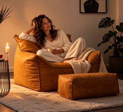 Pouf Cuir Jaune Fauteuil
