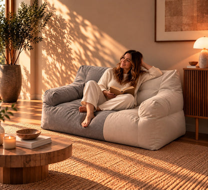 Grand Pouf Canapé Bicolore Beige