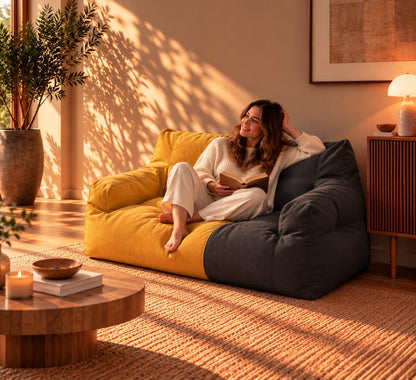 Pouf Canapé 2 Places Jaune/Gris foncé
