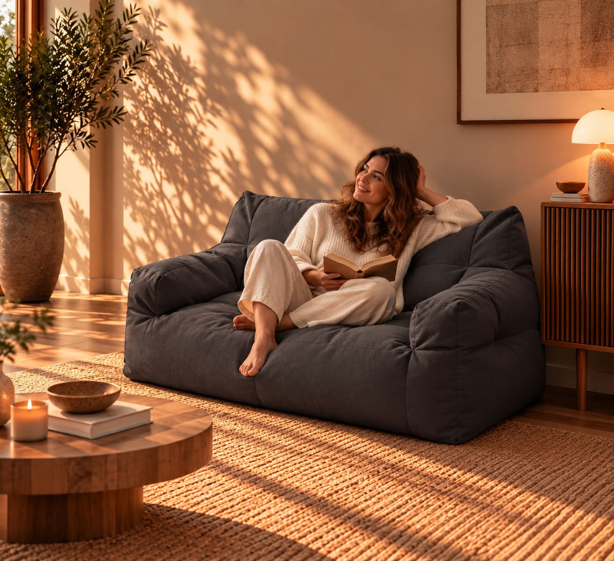 Pouf Canapé Géant Gris Foncé