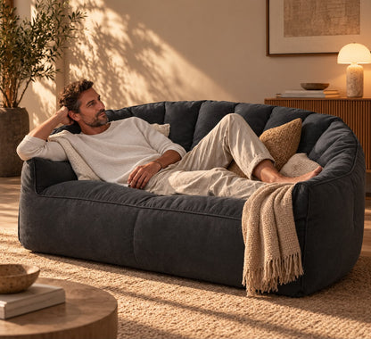 Grand Pouf Salon Canapé Gris Foncé