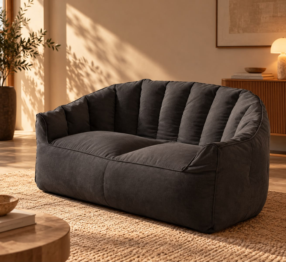 Grand Pouf Salon Canapé Gris Foncé