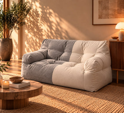 Grand Pouf Canapé Bicolore Beige
