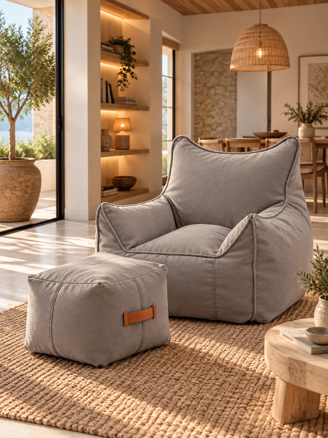 Fauteuil Pouf Gris Salon