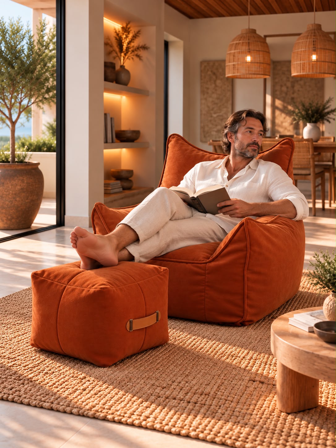 Pouf Orange Vintage Fauteuil