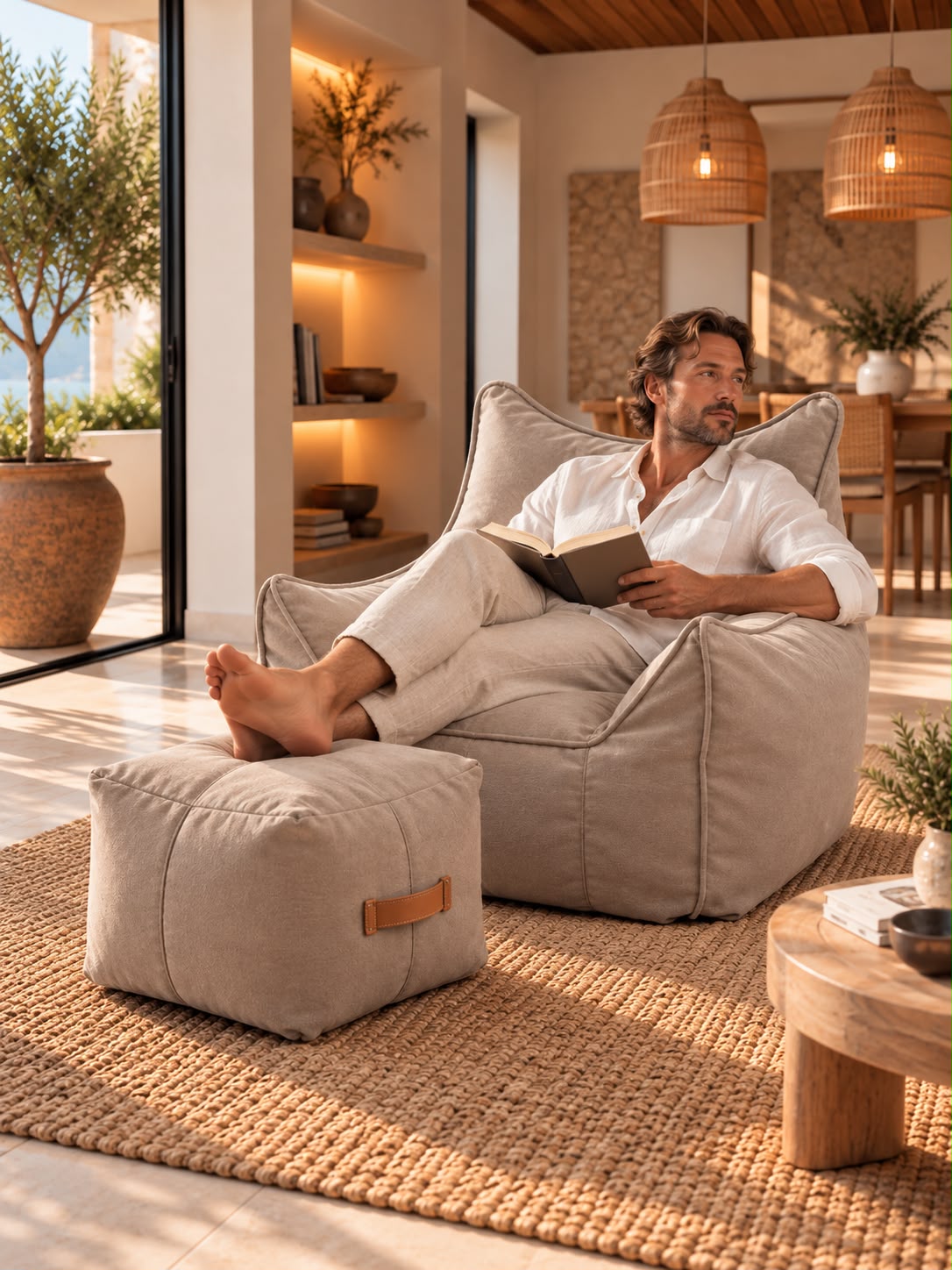 Fauteuil Pouf Gris Salon