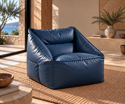 Fauteuil Pouf Salon Bleu Cuir