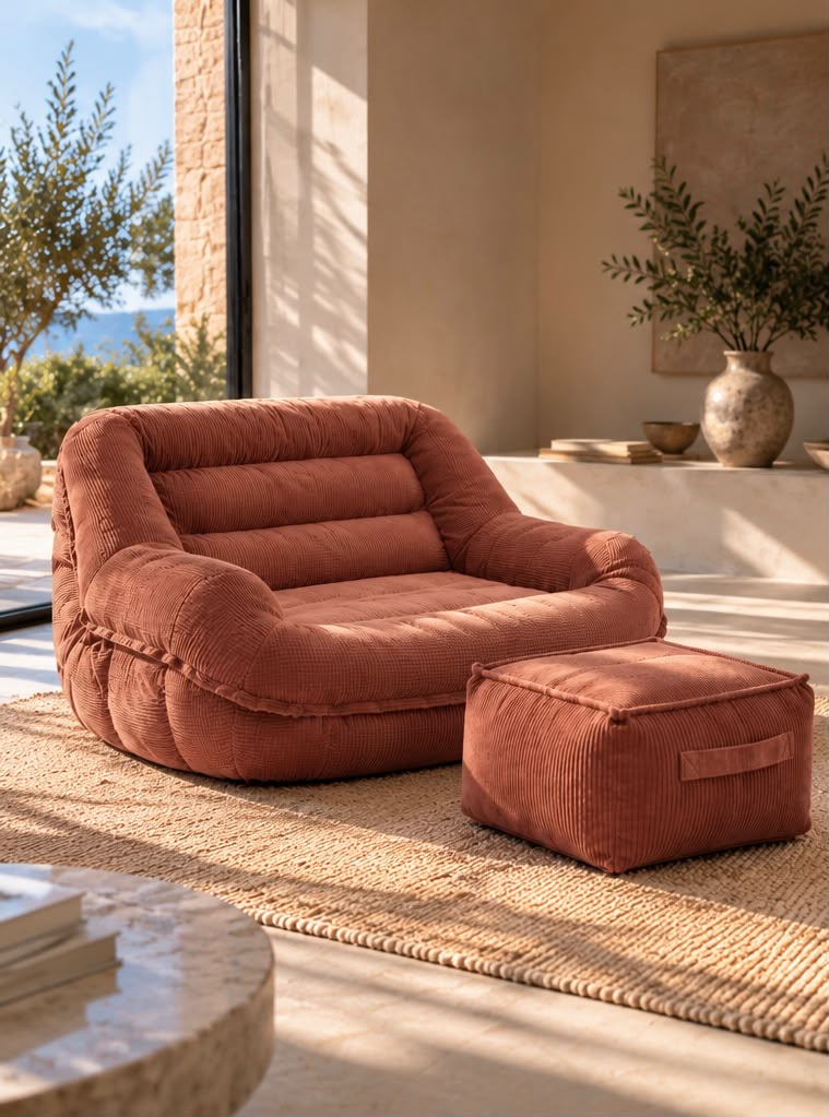 Pouf Velours Côtelé Terracotta
