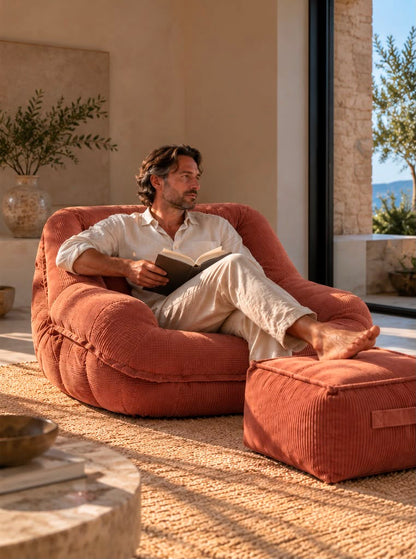 Pouf Velours Côtelé Terracotta