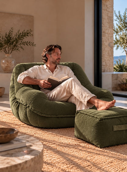Pouf Canapé Velours Côtelé Vert
