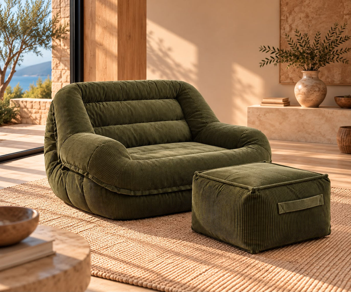 Pouf Canapé Velours Côtelé Vert