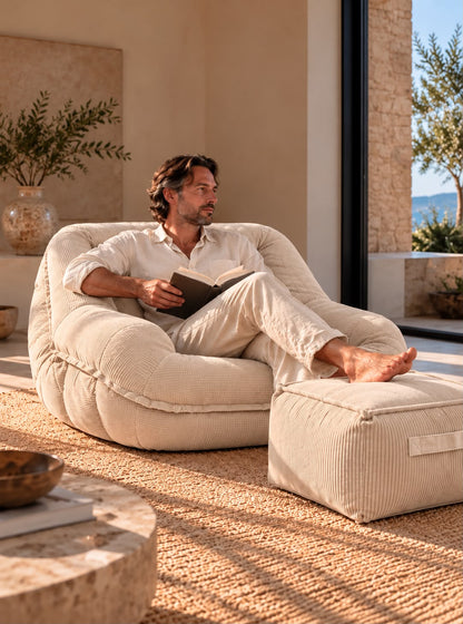 Pouf En Velours Côtelé Canapé Blanc