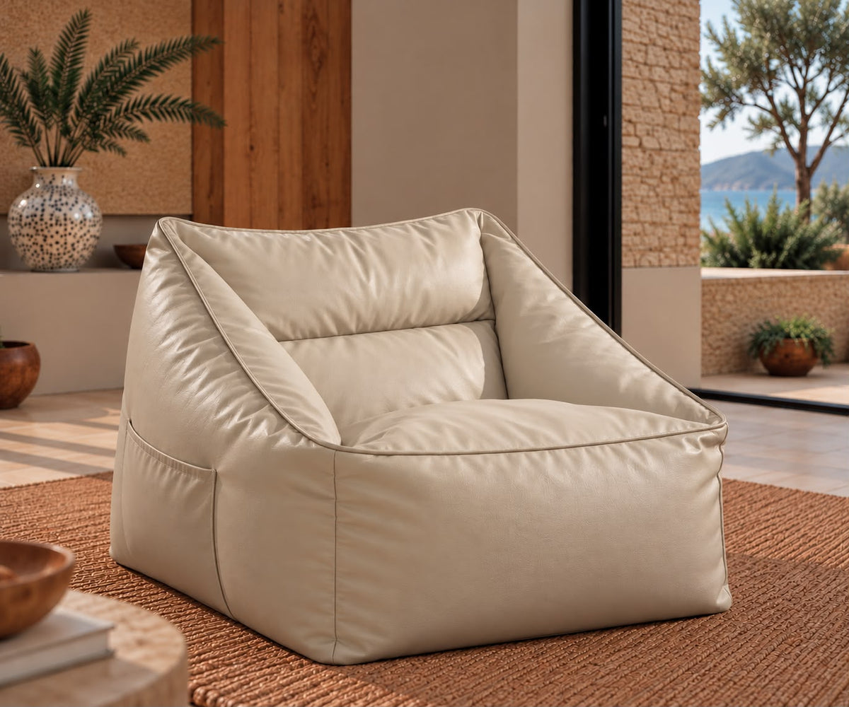 Pouf Cuir Beige Fauteuil