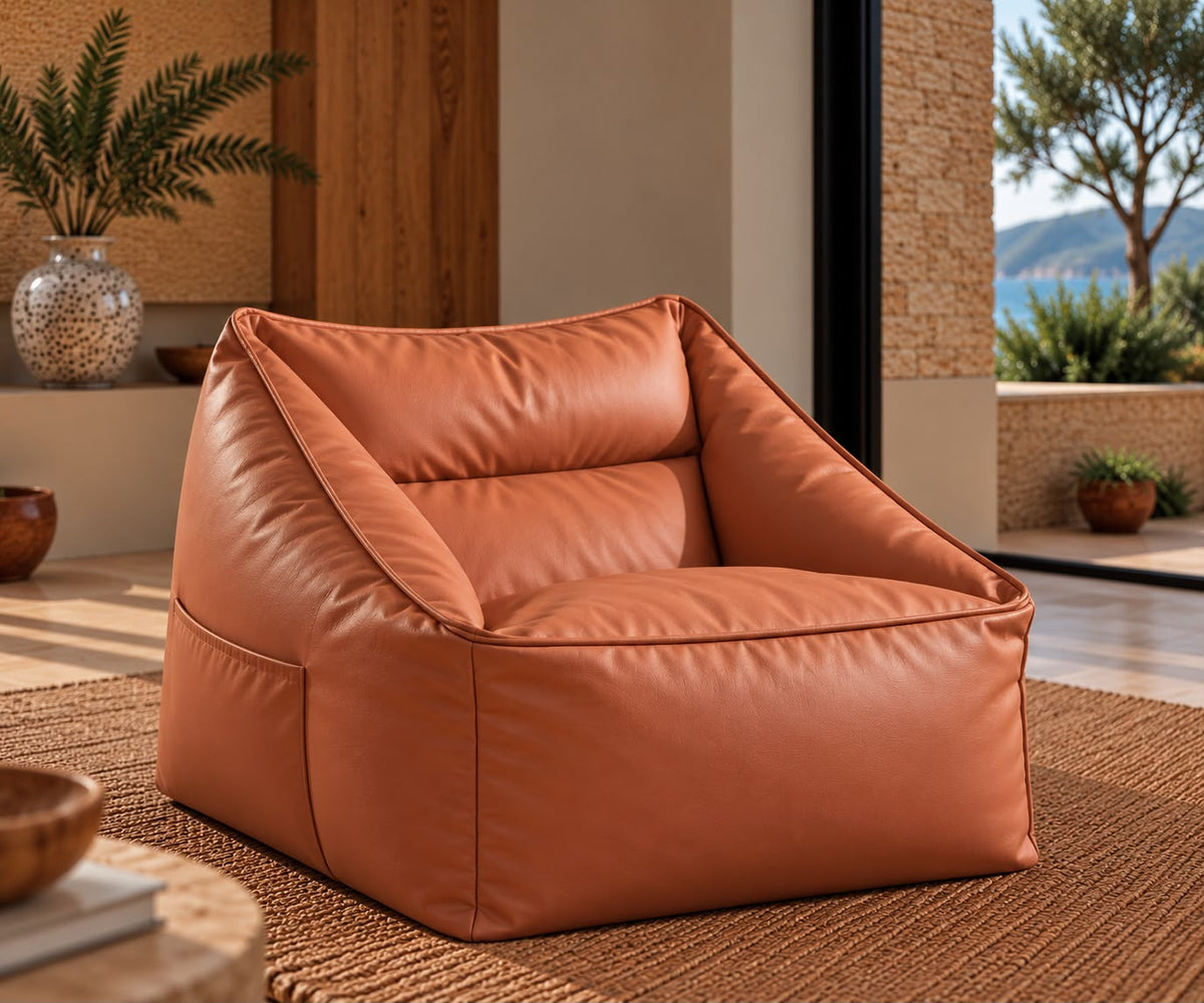 Fauteuil Pouf Orange Cuir