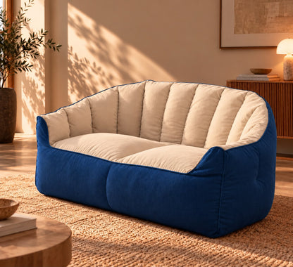 Canapé Pouf Modulable Bicolore Beige Bleu