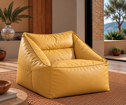 Fauteuil Pouf Cuir Jaune