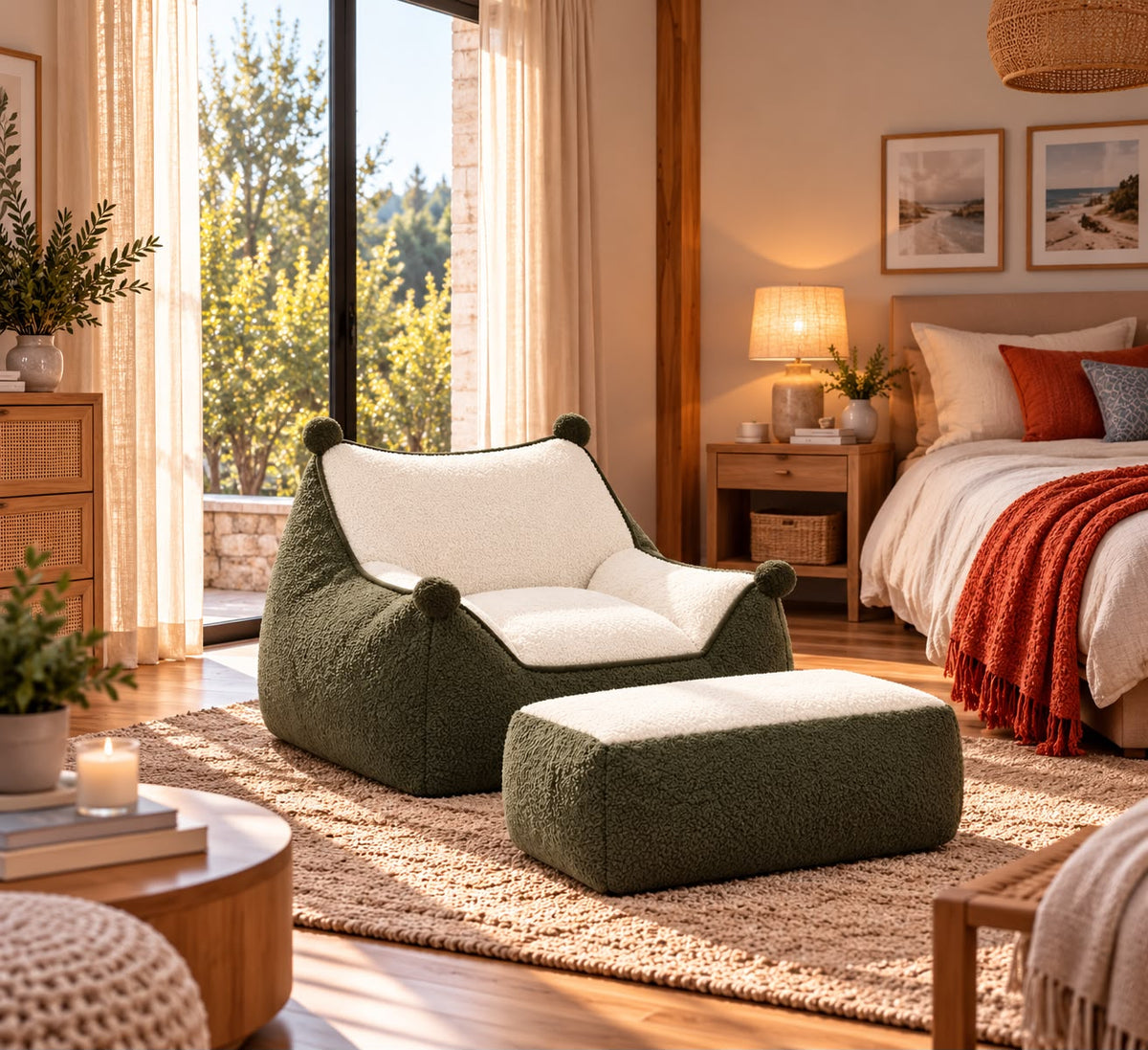 Pouf Vert Olive Fauteuil Chambre