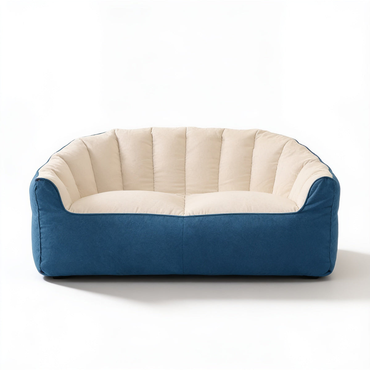 Canapé Pouf Modulable Bicolore Beige Bleu