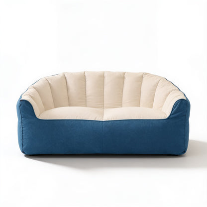 Canapé Pouf Modulable Bicolore Beige Bleu