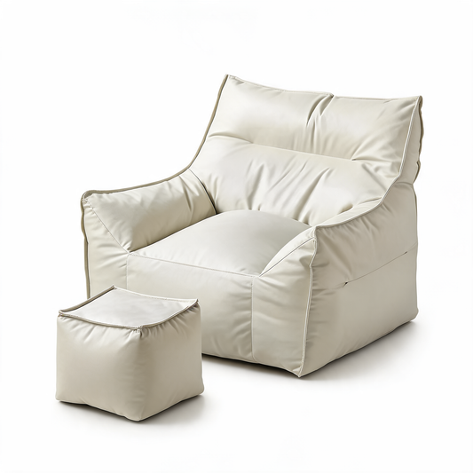 Fauteuil Pouf Blanc Cuir
