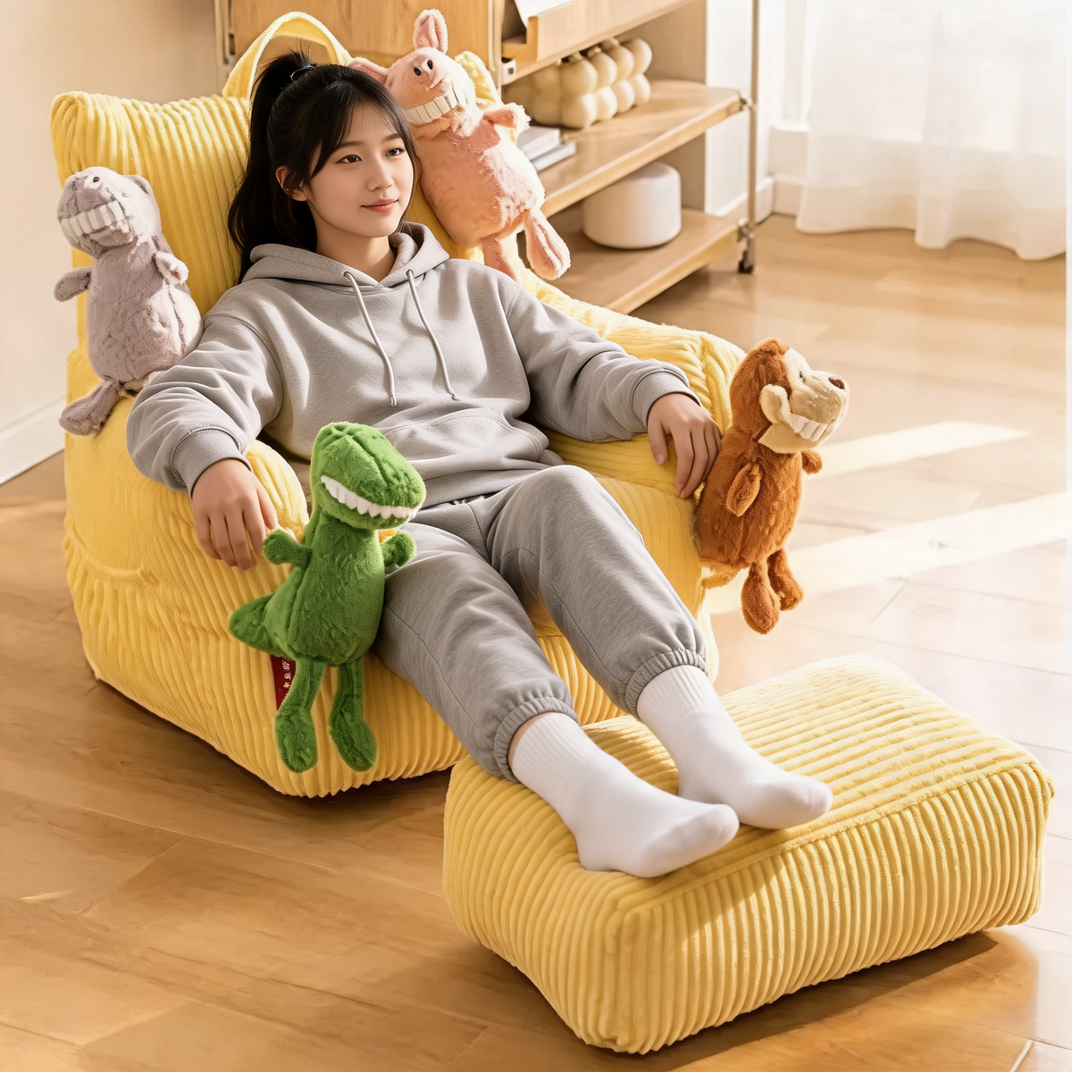 Fauteuil Pouf Chambre Ado Velours Jaune
