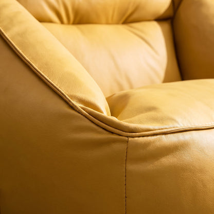 Fauteuil Pouf Cuir Jaune