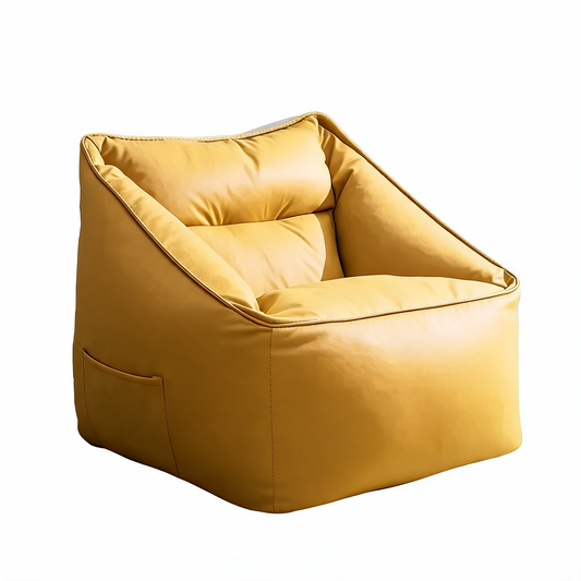 Fauteuil Pouf Cuir Jaune