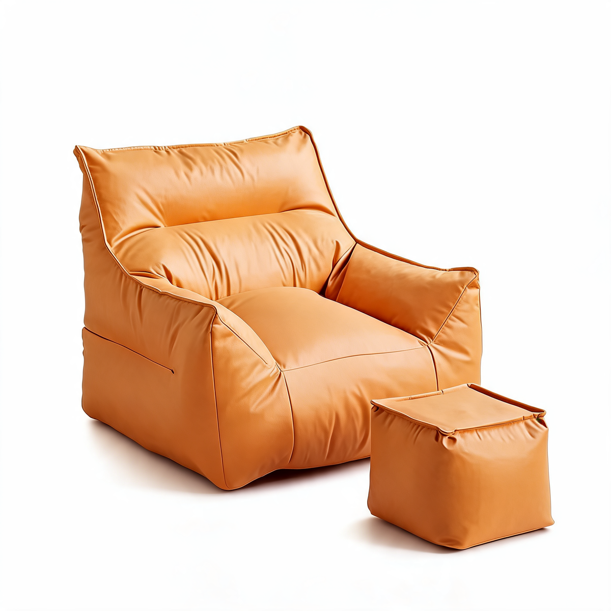 Fauteuil Pouf Design Orange Cuir