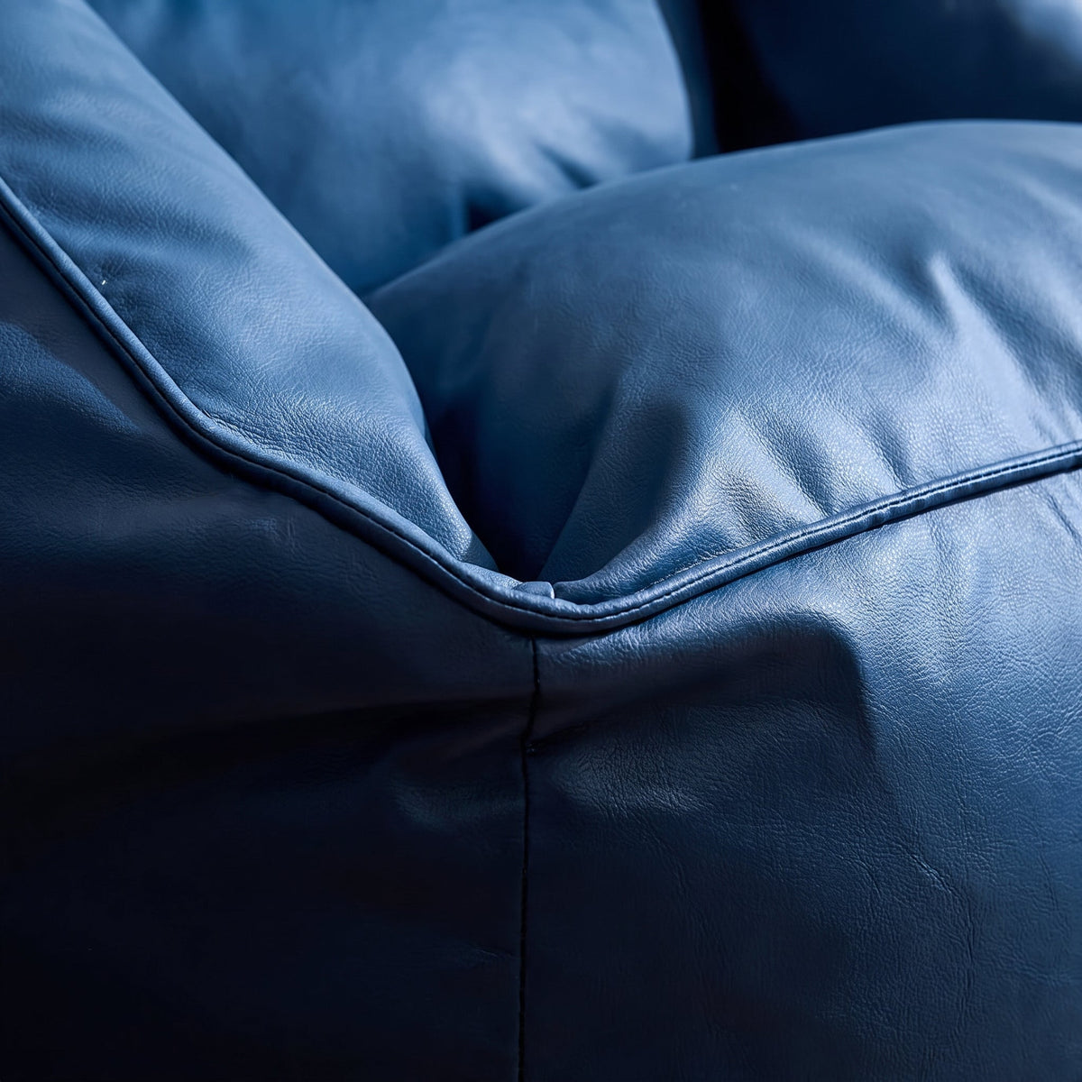 Fauteuil Pouf Salon Bleu Cuir
