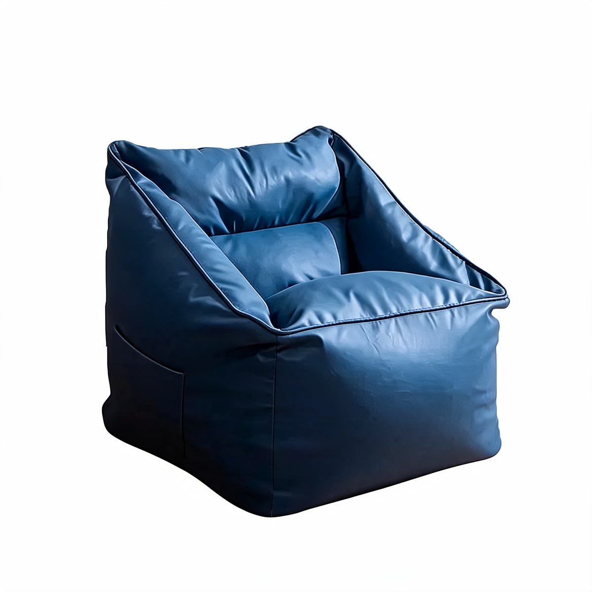 Fauteuil Pouf Salon Bleu Cuir