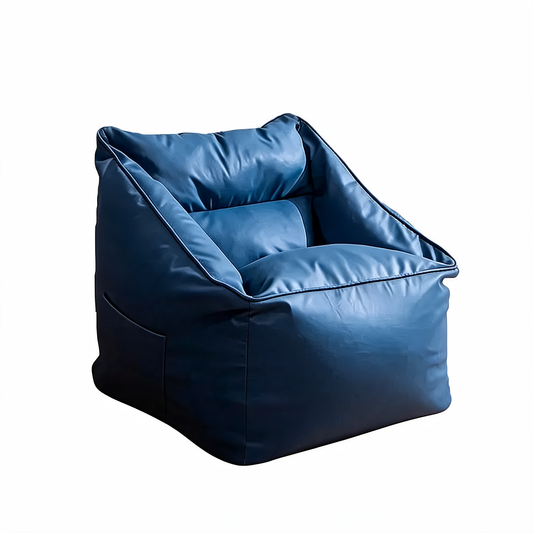 Fauteuil Pouf Salon Bleu Cuir