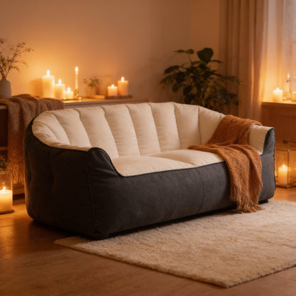 Grand Pouf Canapé Bicolore Beige Gris