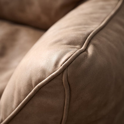 Petit Fauteuil Pouf Beige Cuir