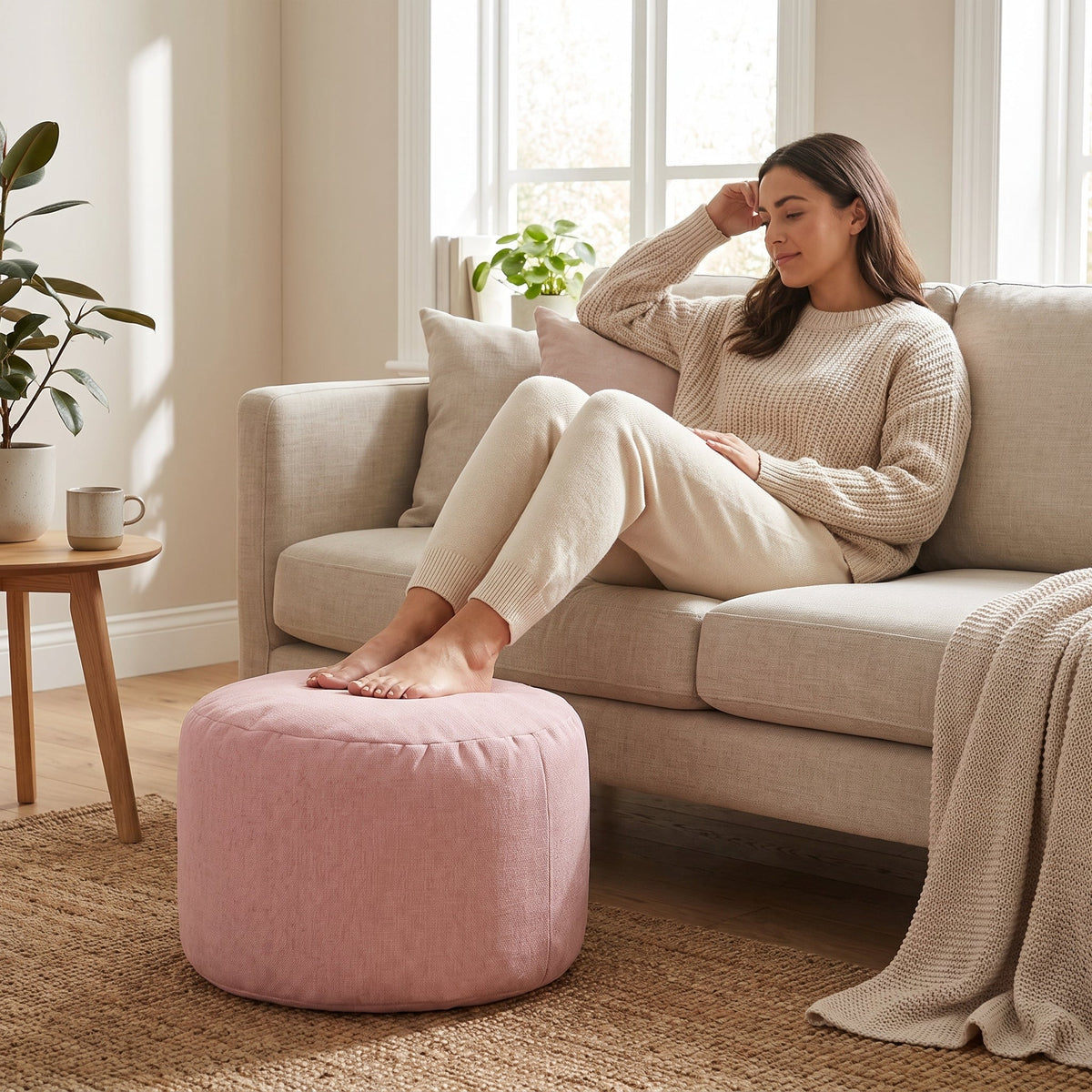 Petit Pouf Repose-Pieds Rose
