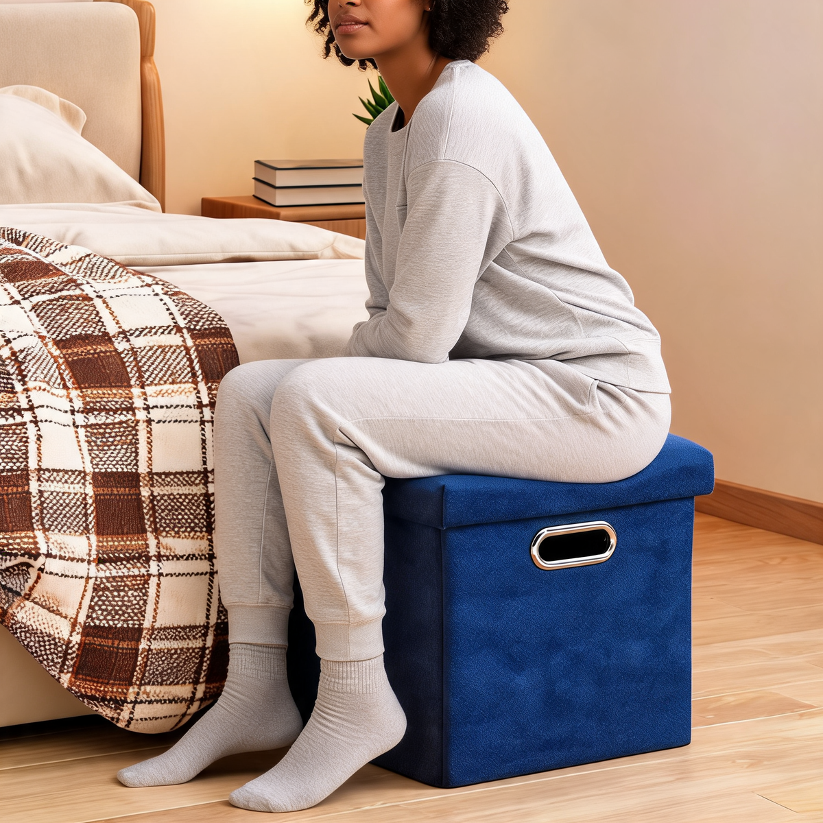 Pouf Bleu Roi Coffre Cube Chambre