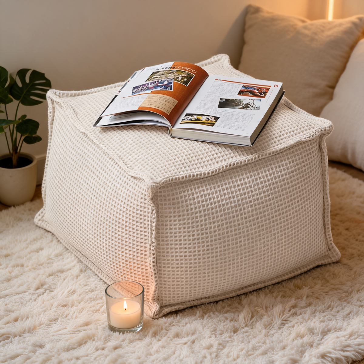 Pouf Carré Beige Salon