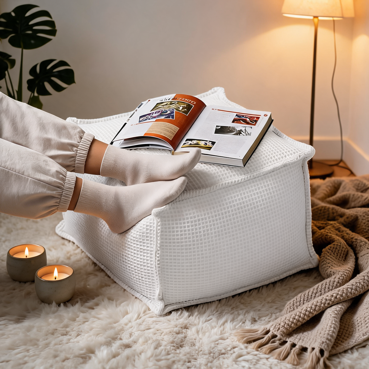Pouf Carré Blanc Salon