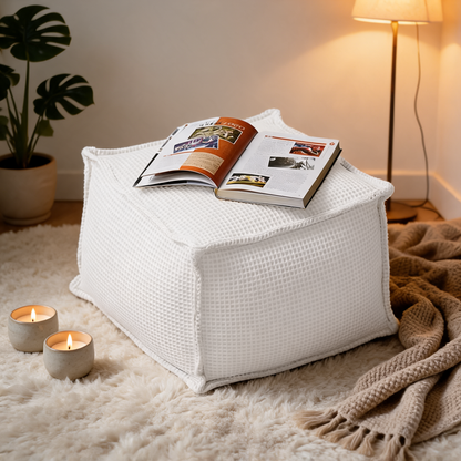Pouf Carré Blanc Salon