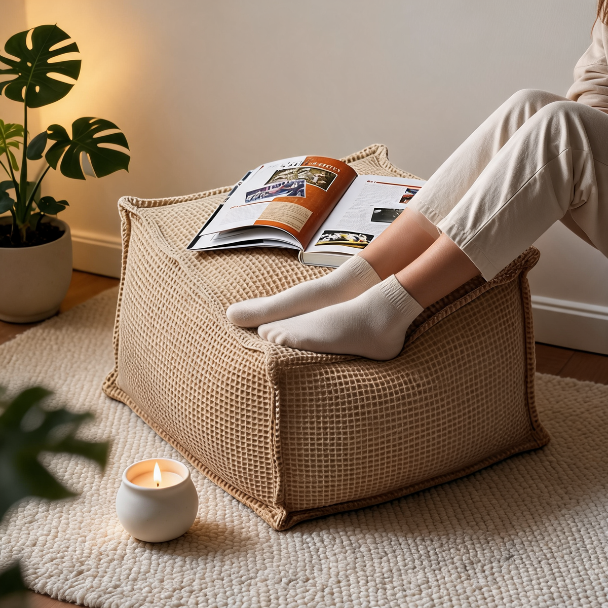 Pouf Carré Marron Salon