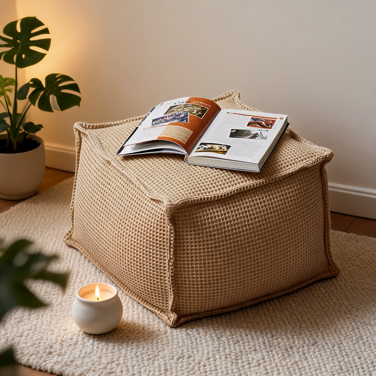 Pouf Carré Marron Salon