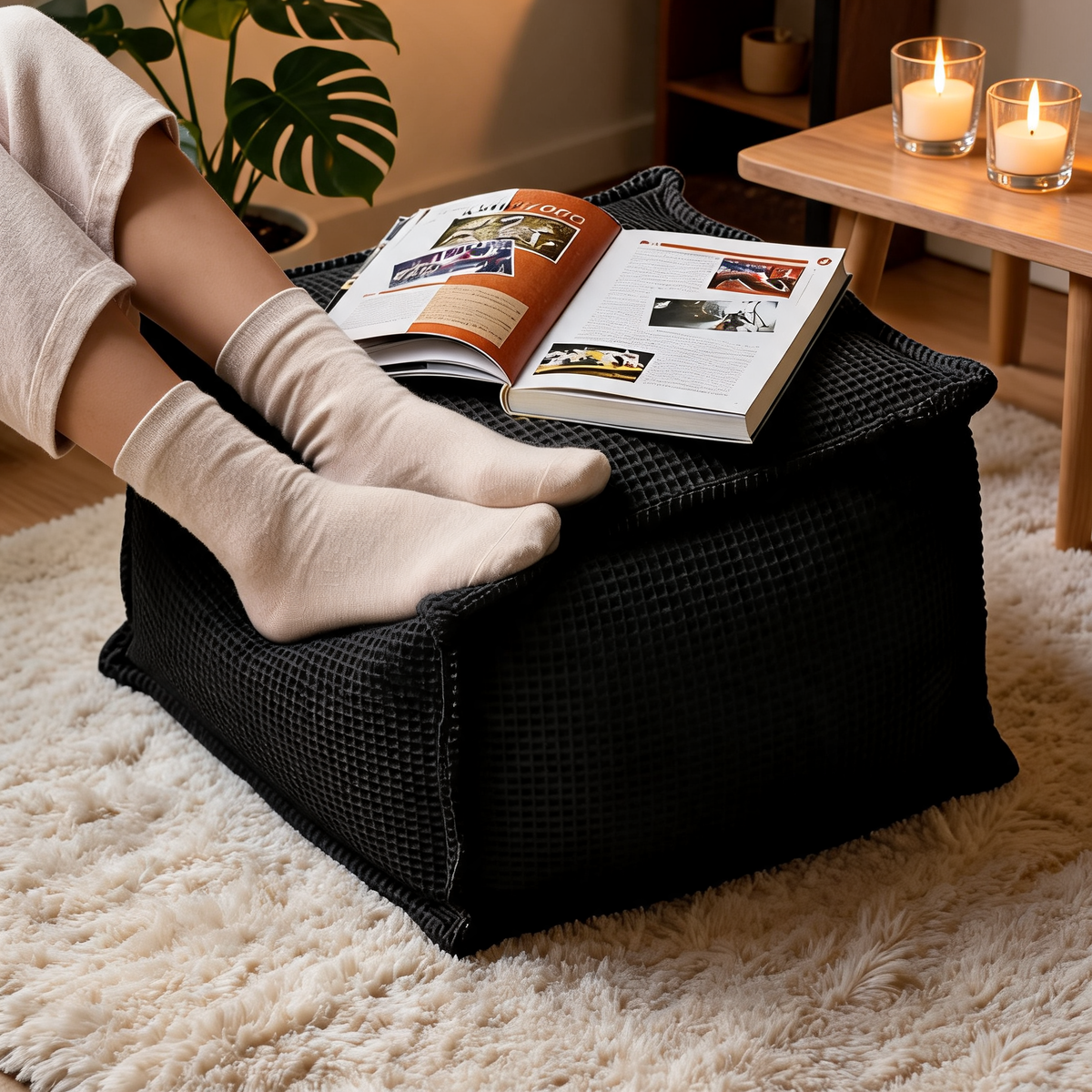 Pouf Carré Noir Salon