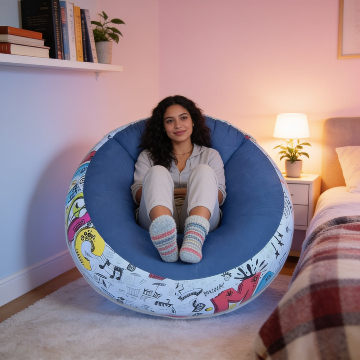 Pouf Chambre Ado Garçon Gonflable Bleu