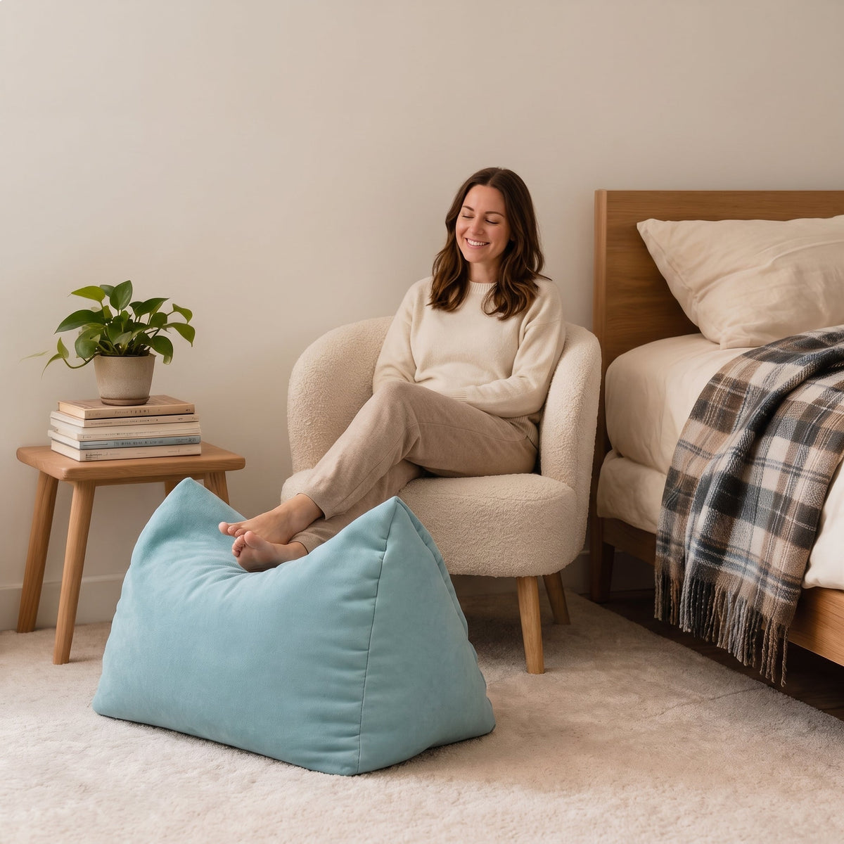 Pouf Chambre Repose-Pieds Bleu