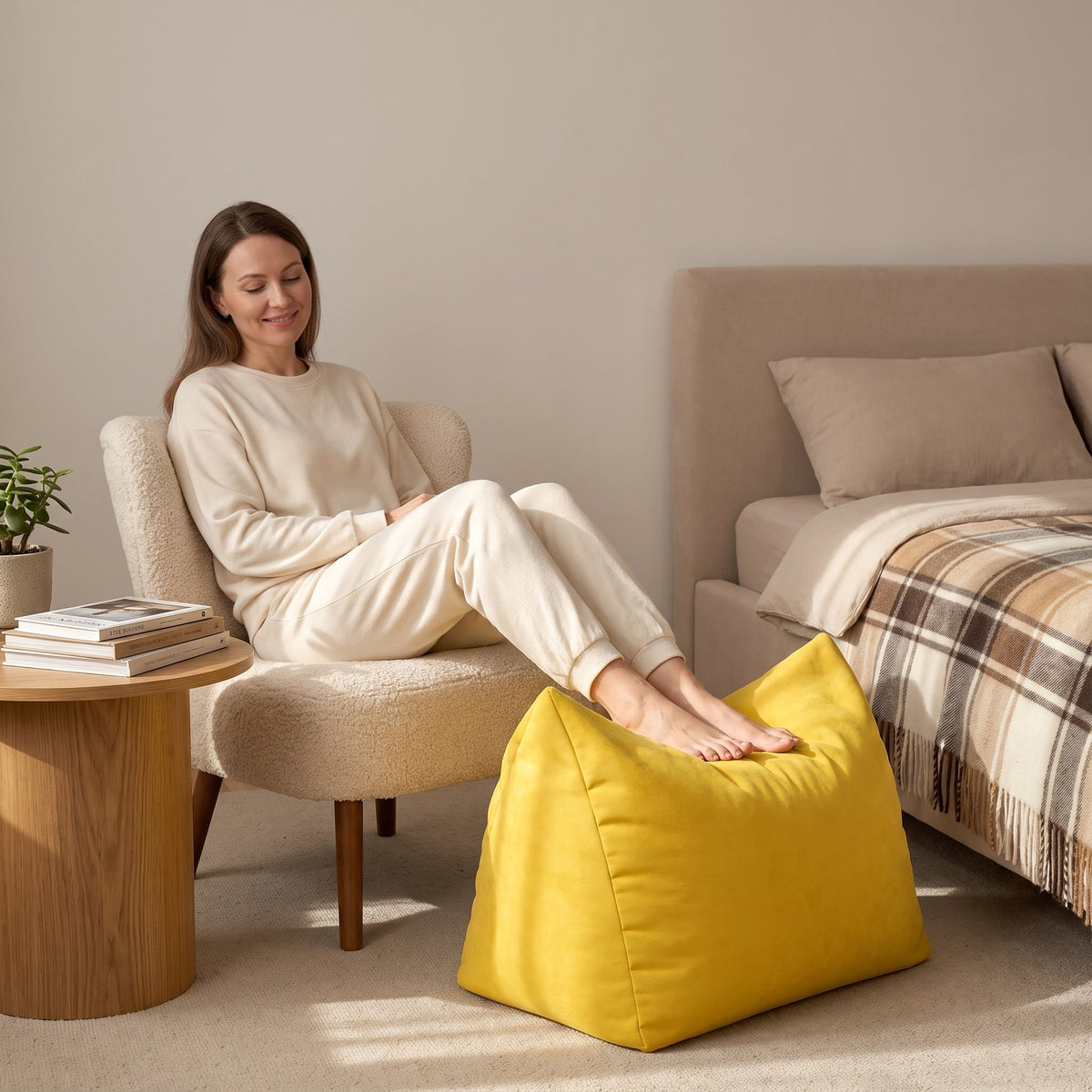 Pouf Chambre Repose-Pieds Jaune
